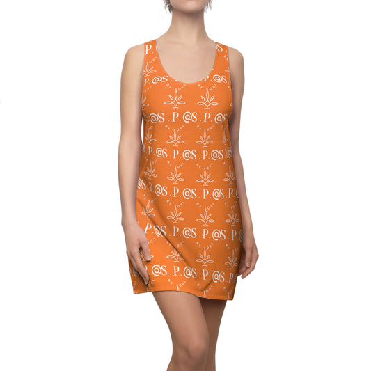 Vestido con espalda cruzada cortado y cosido para mujer - Naranja.