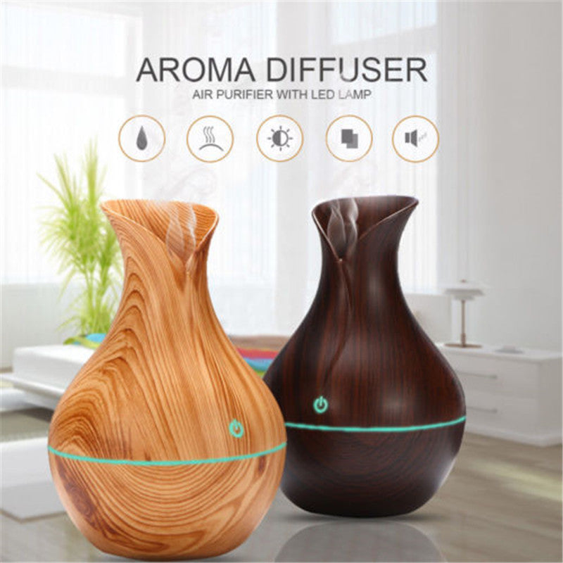 Humidificador con vetas de madera en forma de jarrón